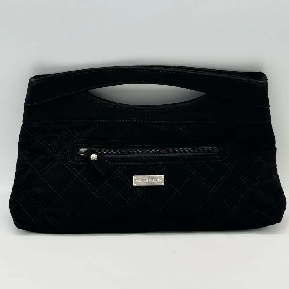 Vera Bradley Black Quilted Magnetic Clutch Purse Handheld Bag Zebra Lining Y2K